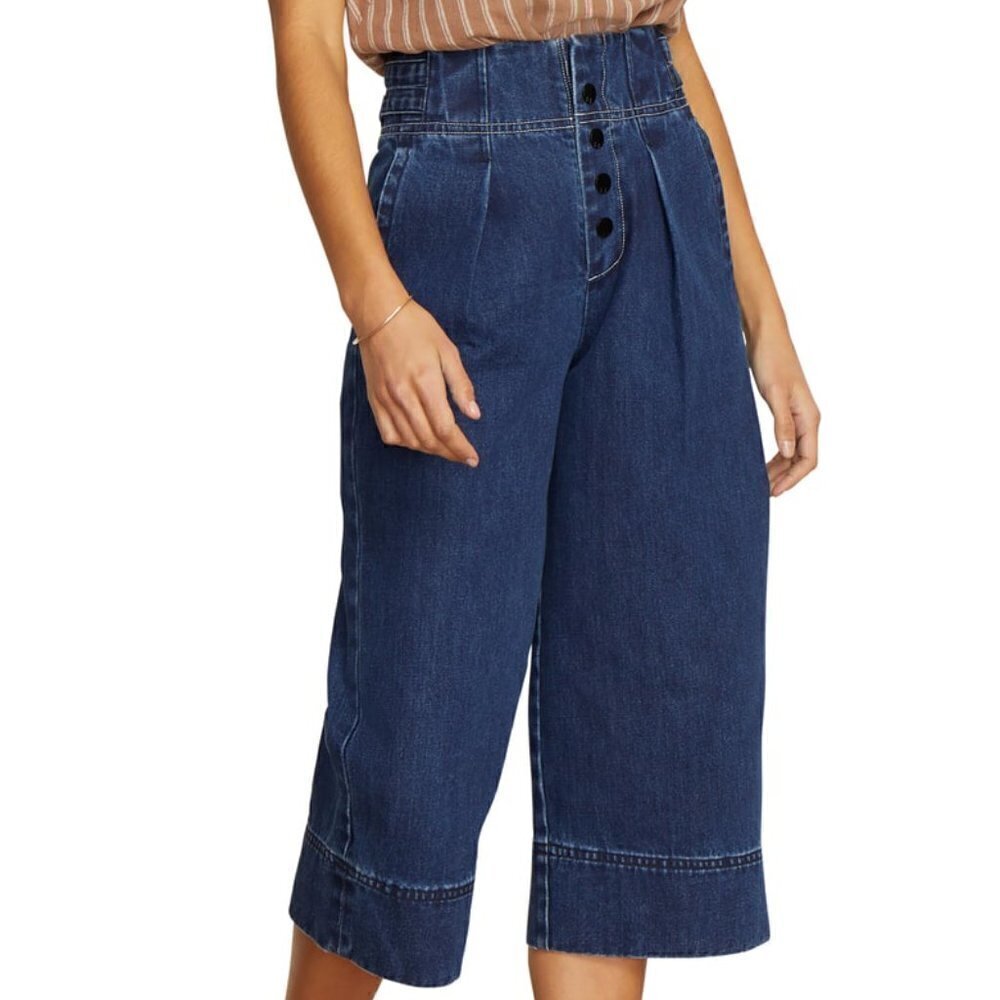 Habitual wide leg crop denim jeans shorts blue snap culottes new 25